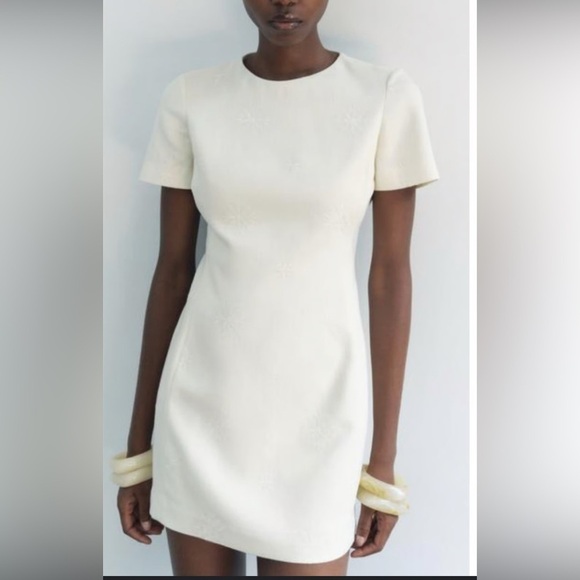 Zara Dresses & Skirts - Zara Womens Mini Dress M Ecru Off White Embroidered Linen blend